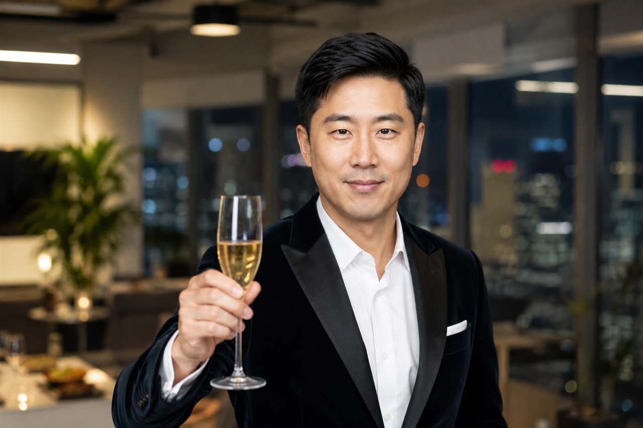 Daniel raising a birthday toast