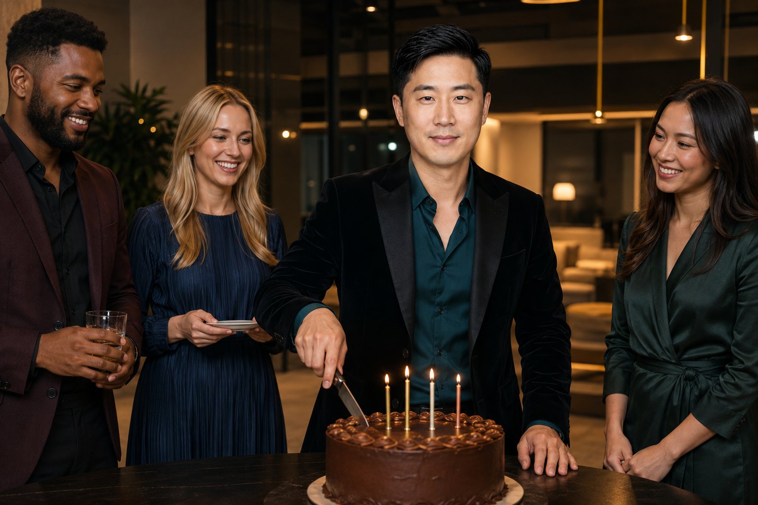 Daniel Kim cutting his birthday cake