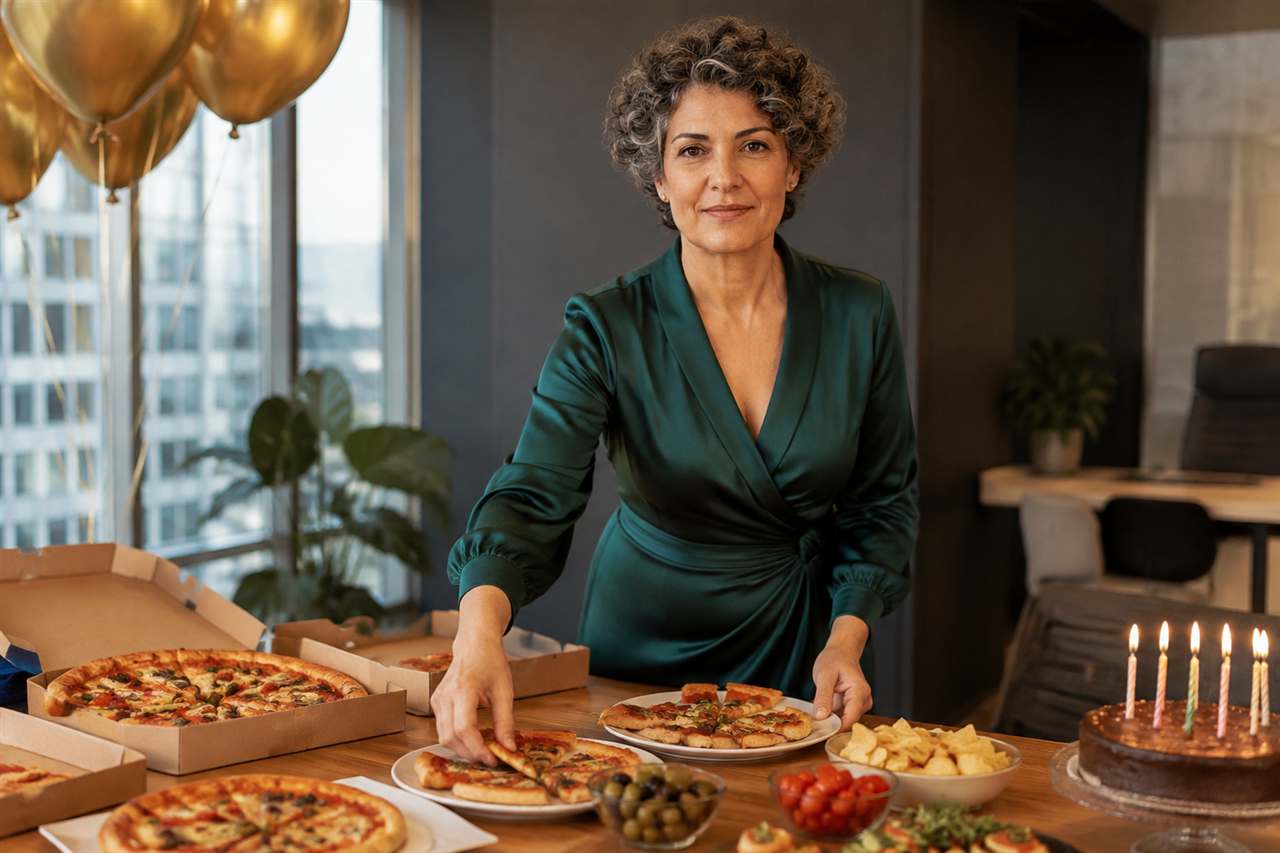 Elena arranging the party food