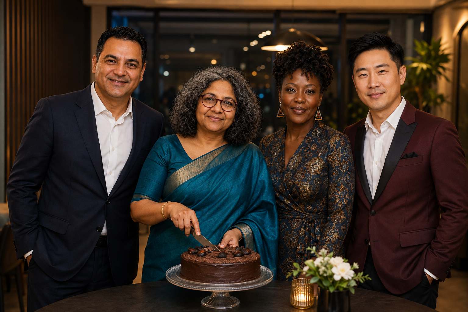 Dr Meera Joshi celebrating with colleagues