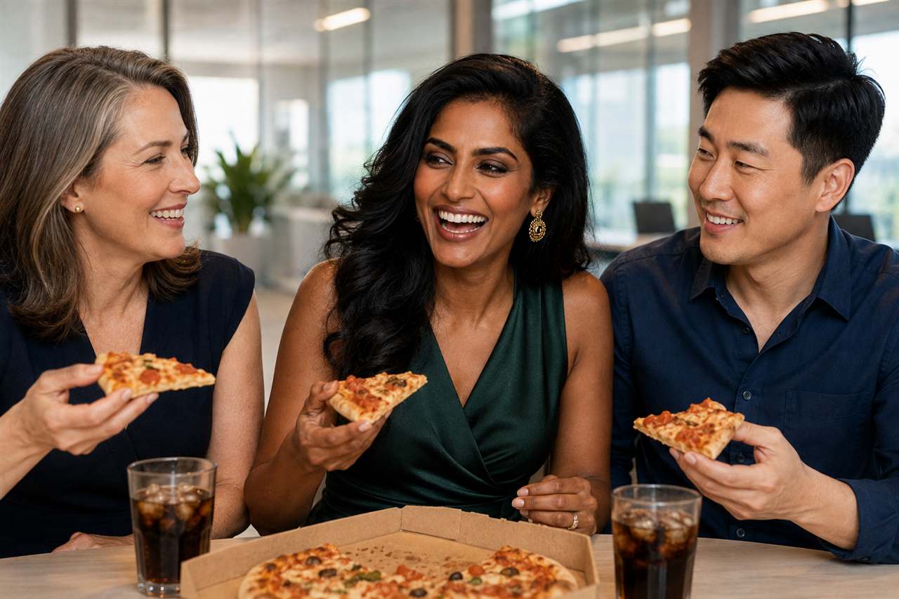 Priya celebrating with Victoria and Daniel