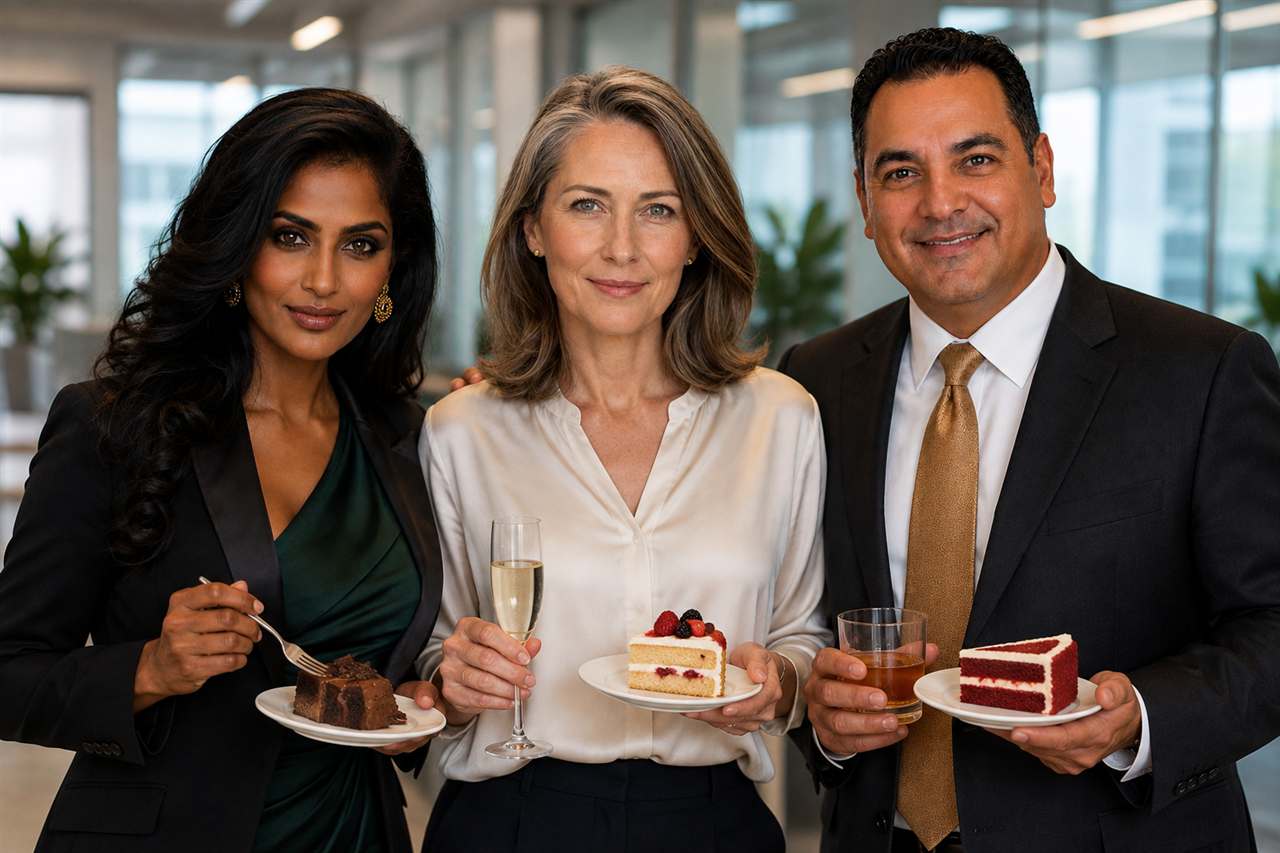 Victoria celebrating with Priya and Sanjay